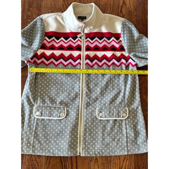 Talbots Jacket Womens Petite Large Polka Dot Chevron Fleece Zip Up Soft Sweater - Picture 8 of 10